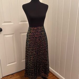 LOFT Black Multicolor A-Line Skirt